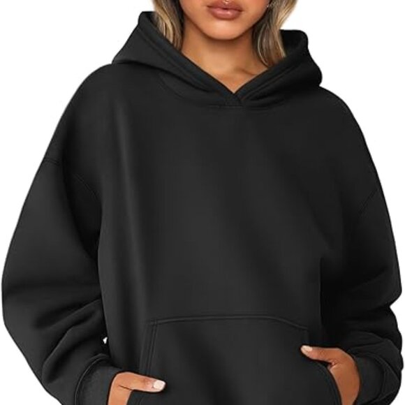 Tops - Automet Women's XL Black Oversized Fleece Long Sleeve Pullover Hoodie NWT
